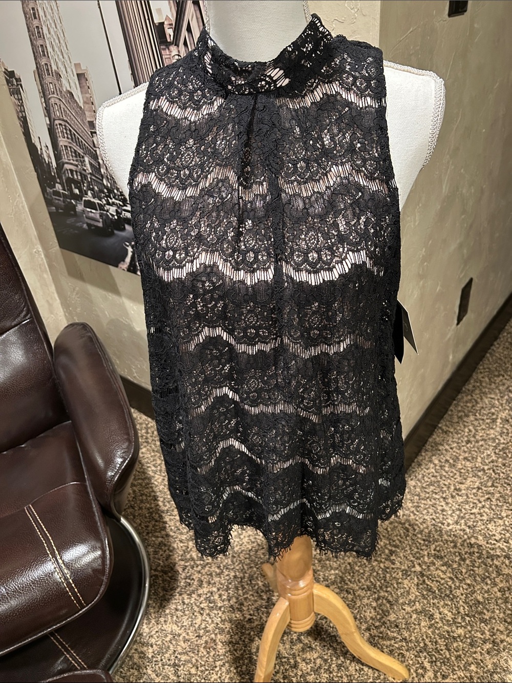 BY AND BY Black Lace Halter top lined medium NWT
